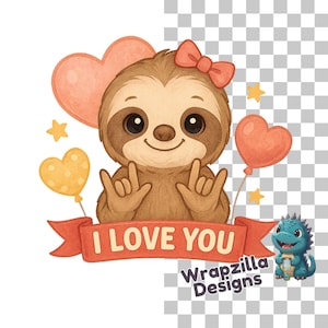 Cute ASL Sloth Clipart, I Love You Sign Language Animal, Kawaii Sloth Art PNG, Valentine Sloth Illustration, Deaf Awareness Design