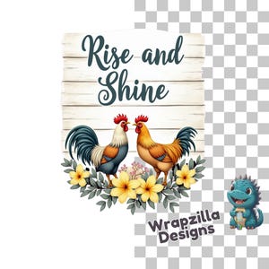 Boerderij haan clipart png, rustieke digitale download, Rise and Shine sublimatie design, landelijke keuken artwork