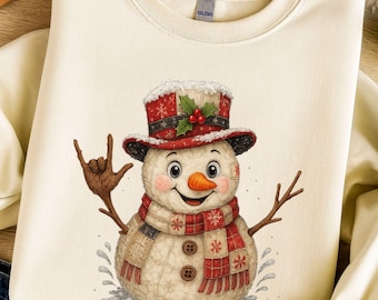 ASL I Love You Snowman PNG: Rustic Christmas Clipart (Digital Download)