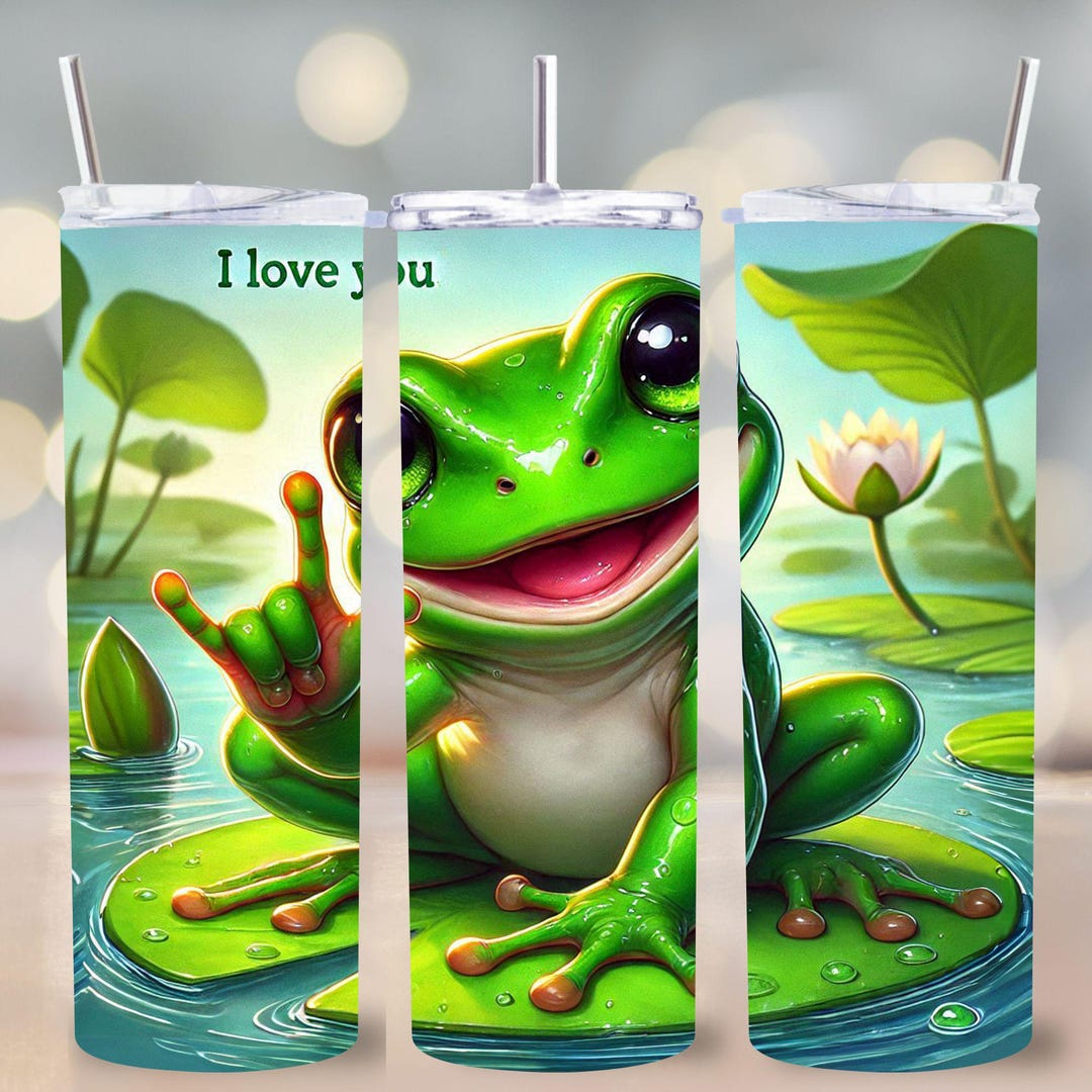 Cute Frog I Love You Tumbler Wrap PNG, ASL Frog Sublimation Design, 20 ...