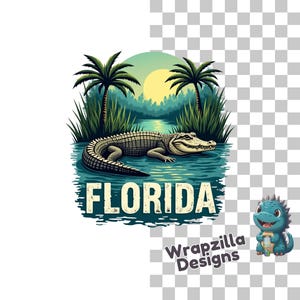Florida Alligator Clipart PNG, tropische Wildtierkunst, Palmen-Illustration, Sublimations-Digitaldesign, DIY Handwerk Clipart