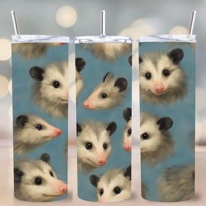 Opossum Tumbler Wrap PNG, Design sans couture mignon Possum visage chaos, Sublimation maigre 20 oz PNG