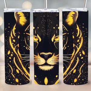 Jaguar Tumbler Wrap Gold and Black Panther Design Sublimation 20oz Skinny Straight / Tapered PNG Instant Download Bible 9.3"x8.2"