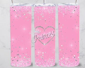 Princess Pink Glitter Tumbler Wrap Design: 20oz Skinny Sublimation (PNG Digital Download)