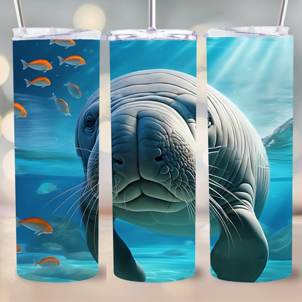 Manatee Tumbler Wrap Close-up Ocean Design Sublimation 20oz Skinny Straight / Tapered PNG Instant Download Animals 9.3"x8.2"