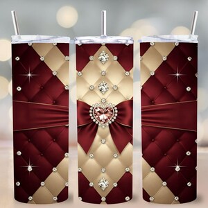 Bourgondische gouden strik beker wrap, luxe diamant glamour 20oz beker png, elegante bling strass wrap, satijnen lint sublimatie, cadeau voor haar