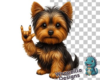 Yorkie ASL I Love You PNG: Deaf Awareness Sublimation Art (Digital Download)