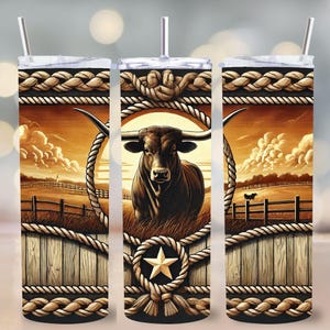 Western longhorn 20 oz magere bekerverpakking, png | Rustiek cowboy-sublimatieontwerp | Digitale download | Rodeostier, recht en taps toelopend