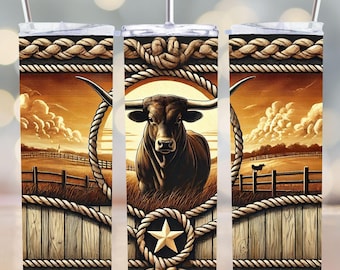 Longhorn Bull Tumbler Wrap: Rustic Western Cowboy Design (Digital Download)