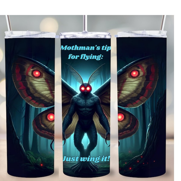 Mothman Tumbler Wrap 20oz Skinny Cryptid Sublimation Design Straight and Tapered PNG Instant Download Pets 9.3"x8.2