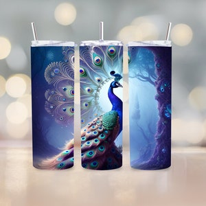 Beautiful Peacock Tumbler Wrap Design Sublimation 20oz Skinny Straight and Tapered PNG Instant Download Animals Peafowl 9.3"x8.2"