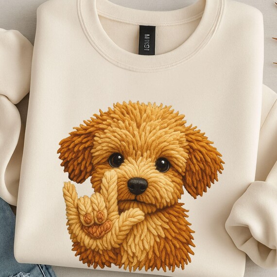 Puppy ASL I Love You Clipart, Faux Yarn Texture (Digital Download)