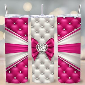 Luxe coquette roze strik beker wrap png, 20 oz magere beker sublimatie, diamant bling glitter ontwerp, elegant cadeau, digitale download