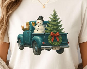 ASL Winter Truck Clipart PNG, Vintage Blue Pickup Snowman Tree, I Love You Sign Art, Deaf Holiday Scene PNG, Digital Download