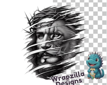 Lion of Judah PNG: Jesus Face Split, Crown of Thorns (Digital Download)