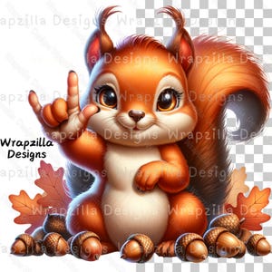 Fall Squirrel ASL, I Love You Clip Art, Woodland Animal PNG, American Sign Language Clipart, ASL Junk Journal