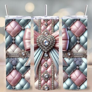 Coquette pastel diamanten strik beker wrap png, 20 oz magere beker sublimatie, luxe gewatteerd hart ontwerp, digitale download, babyshower