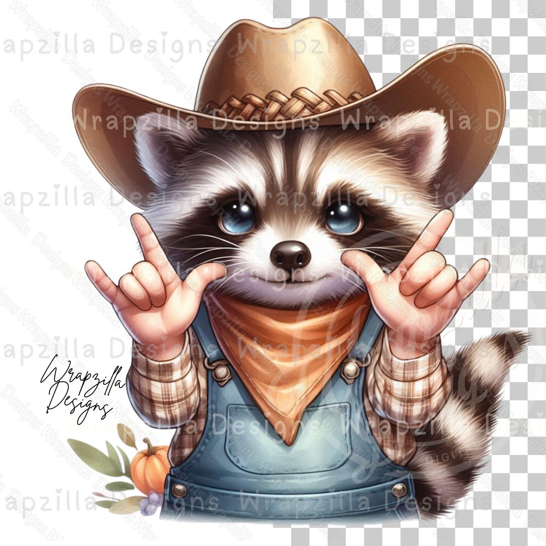 Racoon Sign Language Fall Raccoon ASL I Love You Clipart: Country Farmer (digital Download ...