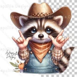 Fall Raccoon ASL I Love You Clipart, Country Raccoon Sign Language Clipart, Raccoon in Overalls, Farmer Raccoon ASL