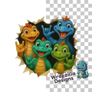 ASL Dinosaur Clipart PNG, Deaf Awareness Kids Art, Dinosaurs Making I Love You Sign, Colorful Kids Digital Art, Sublimation Digital Download