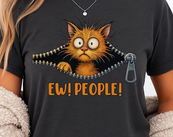 Funny Cat Zipper PNG: Sarcastic “Ew People” Design, Anxiety Anti-Social Humor, Digital Download