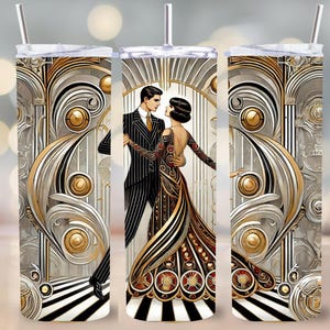 Gobelet art déco Saint-Valentin PNG, 20 oz design par sublimation maigre, châle de danse pour couple romantique, imprimable sur le thème de l'amour