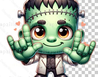 Frankenstein ASL I Love You PNG: Halloween Clipart (Digital Download)