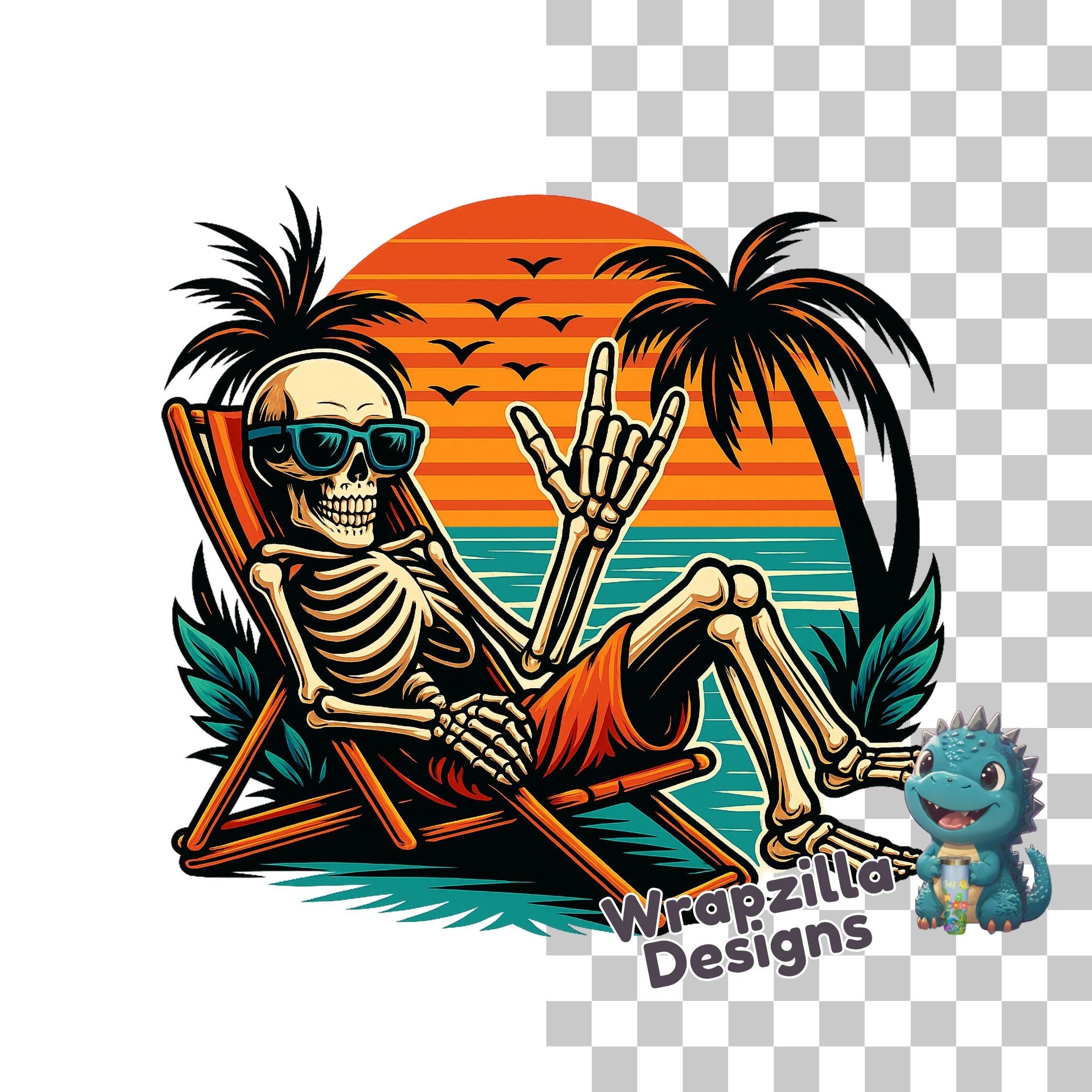 ASL Skeleton Beach Sunset PNG: I Love You Hand Sign, Sublimation Design ...