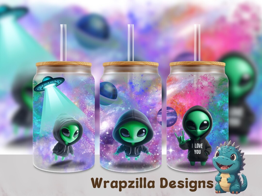 ASL Alien 16oz Frosted Glass Can Wrap: I Love You Design (PNG Digital ...