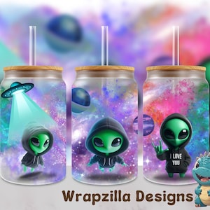 ASL 16 oz verre dépoli Alien ily Sublimation Design Wrap PNG, langue des signes américaine téléchargement immédiat Je t'aime sourd uv dtf