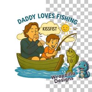 ASL Kissfist Fishing Clipart PNG, Daddy Loves Fishing Sign Language Art, Deaf Family Boat Scene, I Love This PNG, Nonverbal Gift Design
