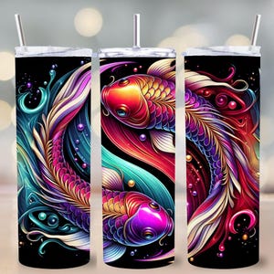 Yin Yang Koi Fish Tumbler PNG, 20oz Skinny Wrap Sublimation Design, Colorful Japanese Fish Digital Download, Zen Art Tumbler Print