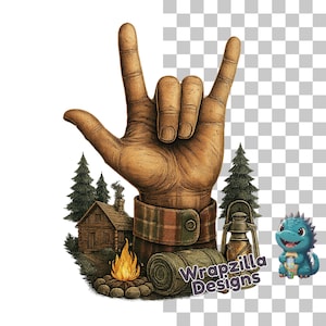 Woodsman ASL Eu te amo Clipart PNG, Design de sinal de mão de cabana de acampamento rústica, Conscientização de surdos Lenhador Sublimação Download