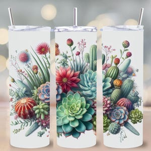 Succulent Tumbler Wrap PNG, téléchargement numérique Floral cactus, sublimation de verre maigre 20 oz, bohème plantes du désert, conception de gobelet sud-ouest