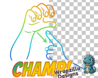 Neon ASL Champ Hands PNG Clipart, Sign Language Design (Digital Download)