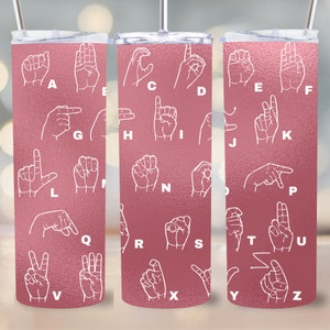 Tumbler wrap met ASL-alfabet: Amerikaanse gebarentaal, roségoud (digitale png-download)