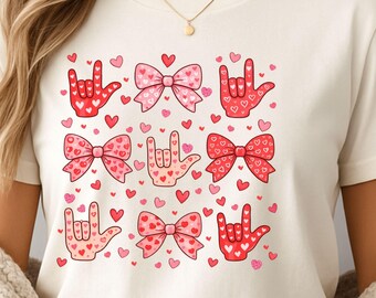 ASL I Love You Clipart PNG : Sign Language Hearts and Bows Digital Download