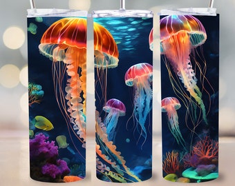 Glowing Jellyfish Tumbler Wrap: Neon Ocean Design (Digital Download)