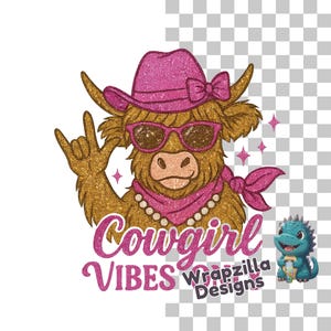 Imagen PNG con brillo de vaquera, imagen prediseñada de la señal de "Te amo" de vaca de las Highlands, descarga digital de sublimación de vaquera rosa occidental
