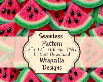 Watermelon Candy Seamless Pattern: Summer Fruit PNG (12x12 Digital Paper)