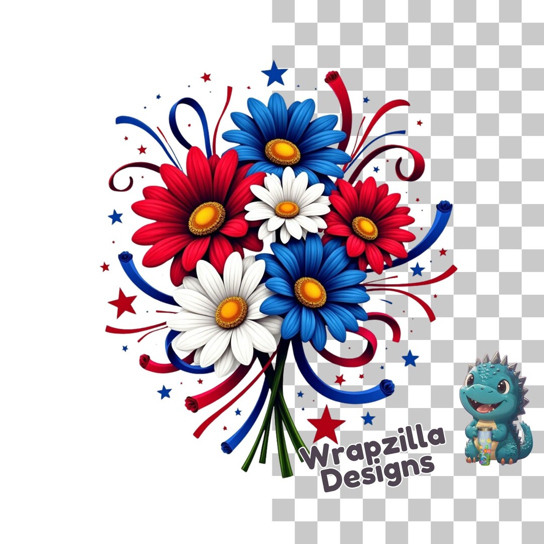 Patriotic Flower Clipart PNG, Red White Blue Daisy Bouquet, 4th of July ...