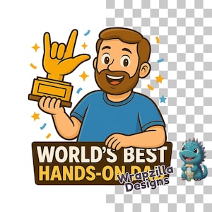 ASL Best Dad Clipart PNG, World’s Best Dad Sign Language Trophy, I Love You Hand Award, Deaf Father Gift, Funny Digital Art for Sublimation