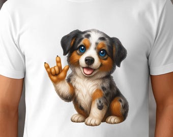 ASL Blue Eyed Australian Shepherd Dog Clipart PNG, Sign Language Digital Download