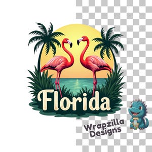 Florida Flamingo Clipart PNG, Tropischer Sonnenuntergang Digitale Kunst, Strand Urlaub Sublimationsdesign, Palmen Illustration