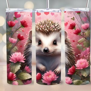 Hedgehog Love Tumbler Wrap: Floral Hearts Design (PNG Digital Download)