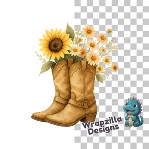 Cowgirl-Stiefel mit Blumen PNG, Western Aquarell Boot Clipart, rustikales Land Blumen digitaler Download, Wildblumenstrauß Kunst