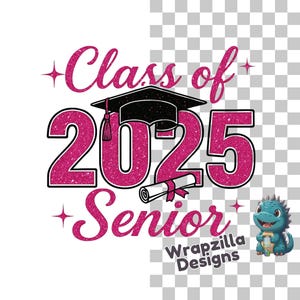 Klasse von 2025 Senior PNG Pink Glitter, Weiß Diplom Graduierung Sublimationsdesign, Sparkly Grad Cap digitaler Download, UV-DTF kompatibel