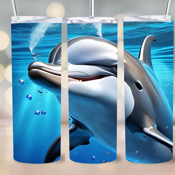 Dolphin Tumbler Wrap Design Sublimation 20oz Skinny Straight Tapered PNG Téléchargement instantané Animaux 3D 9.3"x8.2 »