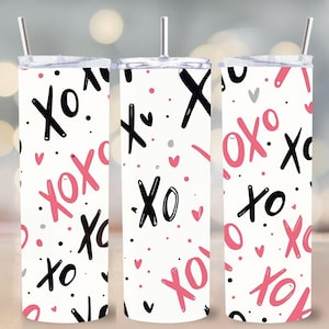 XOXO beker wrap png, 20 oz magere beker sublimatie, Valentijnsdag beker ontwerp, handgeschreven liefdespatroon, digitale download