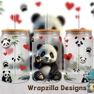 ASL 16oz Vidro Fosco Urso Panda ily Sublimação Design Wrap PNG, Download Instantâneo de Língua de Sinais Americana Te Amo Surdo uv dtf